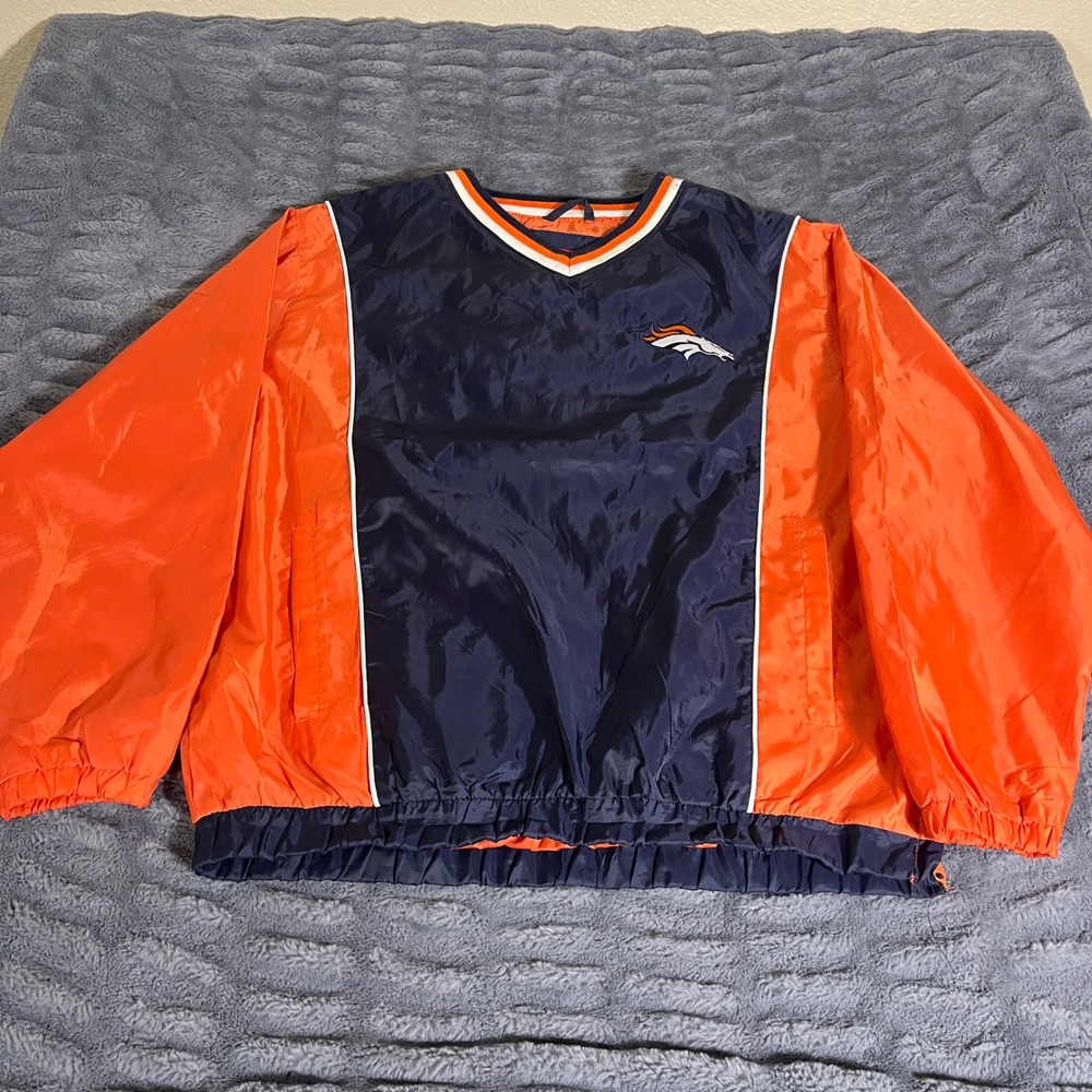 NFL Denver Broncos Windbreaker Pullover XL Navy Orange V-Neck Wind Shirt AP711 - Picture 1 of 6